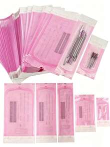 100/50/20pcs Disposable Self-Sealing Sterilization Bags, 4 Sizes, Suitable For Nail Tools, Stainless Steel Drill Bits, Tweezers, Scissors Sterilization Storage - Baby Pink - View 2