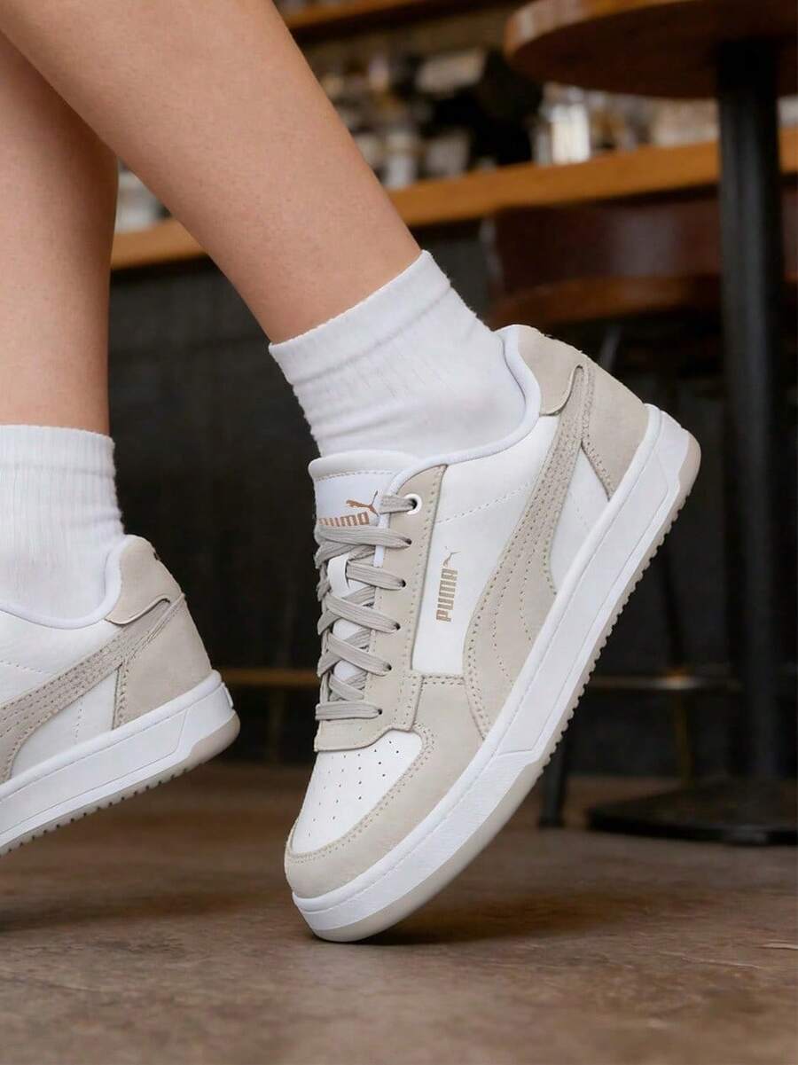 男鞋女鞋 板鞋 Puma Caven 2.0 Mono日常通勤戶外旅行舒適運動休閒鞋 400710-03 - 彪馬白-淺灰-金色 - 查看 1