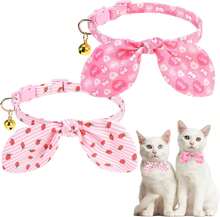 Dolaer Cat Collar Breakaway With Bowtie And Bells, 2 Pack Cute Bunny Ear Kitten Collars, Classic Plaid Design With Safety Buckle Adjustable For Small Large Cats Boys & Girls - Heart - View 1