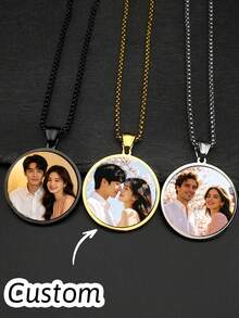 Customized Personalized Round Pendant With Letter, Suitable For Men And Women, Photo Customized Necklace, Custom Text Necklace, Customized Photo Pendant Necklace - Multicolor - View 4