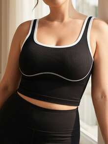 Women's Ribbed Slim-Fit Contrast Trim Shapewear Crop Top - Sleeveless Form-Fitting Tank Top - Black - View 8