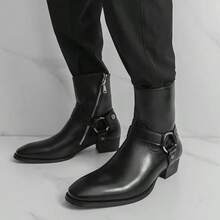 Men's High Heel Chelsea Boots With Double Elastic And Side Zipper - Black - View 5