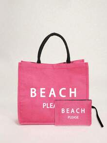 BEACH PLEASE 海灘托特包，大容量手提海灘包 + 拉鍊化妝收納袋，可重複使用購物袋，適合女性、女孩和學生，適用於春、夏、秋季海灘度假、郵輪旅行、泳池派對、野餐、露營、購物和日常通勤，沿海風格時尚設計，適合學校、辦公室、戶外活動和假日出遊，生日、母親節、伴娘禮物、教師禮物、開學季、聖誕節和度假禮物 - 彩色 - 查看 12