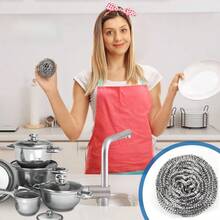 12 piezas/paquete de estropajos de acero inoxidable - de alta calidad, capaces de eliminar diversas manchas, adecuados para limpiar platos, ollas, utensilios de cocina y fregar estufas. Cepillos de alambre de acero inoxidable reutilizables, suministros de limpieza del hogar - 12 piezas por paquete. - Ver 13