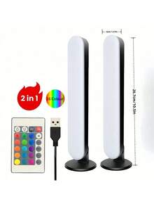 USB RGB LED Ambient Light Strip With Remote Control, Dimmable Color-Changing Night Light With Infrared Sensor, Modern Bedside & Desk Lamp, Suitable For TV Backlight, Bedroom, Gaming Scenes (Plastic Lampshade) - Black - View 9