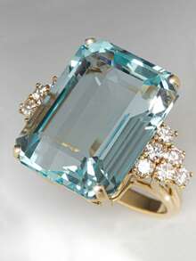 1pc Fashionable Inlaid Light Blue Square Oversized Zirconia Ring, Suitable For Wedding, Engagement, Anniversary Party Wear, Valentine's Day Gift - Baby Blue - View 2