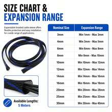 Black & Blue Expandable Braided Cable Sleeving, Flexible Weave Auto Wire Harness Wrap, 3mm-30mm Diameter Cable Protector - A - View 7