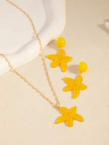 European And American Fashion Cross-Border Beach Vacation Style Starfish Stud Earrings And Necklace Set, Suitable For Daily Wear And Outings - Yellow - View 3