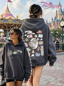 Disney Women's Hooded Sweatshirt, Unisex Sweatshirt, Hand-Painted Graffiti Buzz Woody Toy Story Sweatshirt, Retro Small Item Elements Double-Sided Print. - 深灰色 - 查看 1