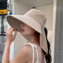2026 New 1pc Women's Ponytail Hole Bucket Hat - Breathable Material, Adjustable Drawstring, Suitable For Outdoor Activities And Daily Wear - Multicolor - View 7