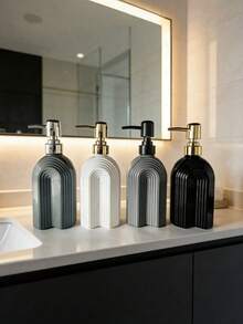 3件組高級廚房與浴室皂液器套組，2件黑白玻璃瓶配金色泵頭，附梳妝台收納托盤，可補充液體皂液器，適用於洗手液、清潔劑、洗髮精、沐浴露、乳液等，奢華廚房與浴室裝飾，廚房配件，浴室配件，現代家居裝飾，實用禮物 - A - 查看 10