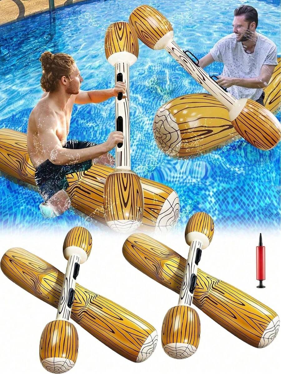 1/2 Pair Inflatable Water Bumper Balls With Wood Grain Pattern, Adult Floating Raft Inflatable Game Sticks For Interactive Play - Multicolor - View 1