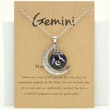 1 Collar con Colgante Lunar del Zodiaco Retro que Brilla en la Oscuridad - Estilo Vintage, Aleación de Zinc con Detalles, Cadena Ajustable para Mujer - Ideal para Uso Diario y Regalos - Aries - Ver 11