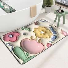 Alfombrillas de baño 3D con diseño de flores, antideslizantes, de secado rápido, divertidas y lindas, extra suaves y absorbentes, para la sala de estar, con base de goma antideslizante, lavables a máquina. (Flor I, 20''x32'') - Flor B - Ver 1