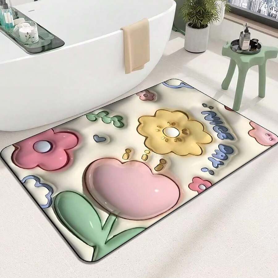Alfombrillas de baño 3D con diseño de flores, antideslizantes, de secado rápido, divertidas y lindas, extra suaves y absorbentes, para la sala de estar, con base de goma antideslizante, lavables a máquina. (Flor I, 20''x32'') - Flor B - Ver 1