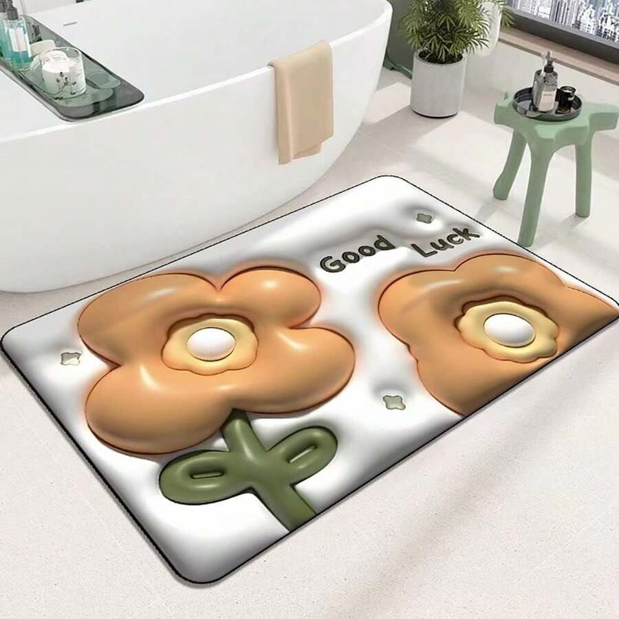 Alfombrillas de baño 3D con diseño de flores, antideslizantes, de secado rápido, divertidas y lindas, extra suaves y absorbentes, para la sala de estar, con base de goma antideslizante, lavables a máquina. (Flor I, 20''x32'') - Flor D - Ver 1