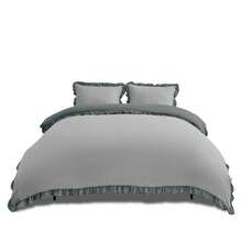 VELVETIO Luxury Kendrick Frill Duvet Cover Set Reversible Bedding Set Soft Smooth Lightweight Microfiber Polyester With Matching Pillow Cases Elegant Ruffle Edge Plain Design Single Double King - Grey/Charcoal - View 10