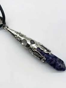 Liontin Batu Amethyst Alami Mentah, Kalung Gigi Kristal Amethyst, Mineral Mentah dengan Tepi Berlapis Emas, Hadiah Hari Ibu - MultiWarna - View 4