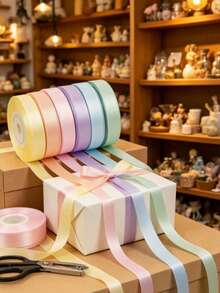 6件裝混色3/8英吋寬高級雙面緞面絲帶，適用於婚禮禮品包裝、新娘派對裝飾、花束DIY手工藝 - 查看 1
