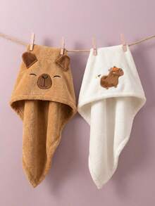 1pc Cute Cartoon Capybara Plush Hair Drying Cap, Absorbent Quick-Dry Coral Fleece Bath Hat, Women's Cute Hair Towel, Home Bathroom Decor, Summer Back To School - Default - View 8