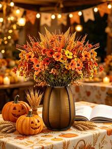 8pcs/4pcs/1pc - Autumn Artificial Flower Bouquet, Autumn Floral Decoration, Outdoor Artificial Hanging Basket Flower Arrangement, Halloween Decorative Flowers, Indoor Decorative Bouquet, UV Resistant And Fade-Resistant Autumn Plant Appearance Realistic, Thanksgiving Harvest Vase Centerpiece Decoration, Thanksgiving Harvest Decoration, Room Decoration, Farmhouse Autumn Table Centerpiece Decoration - Multicolor - View 9