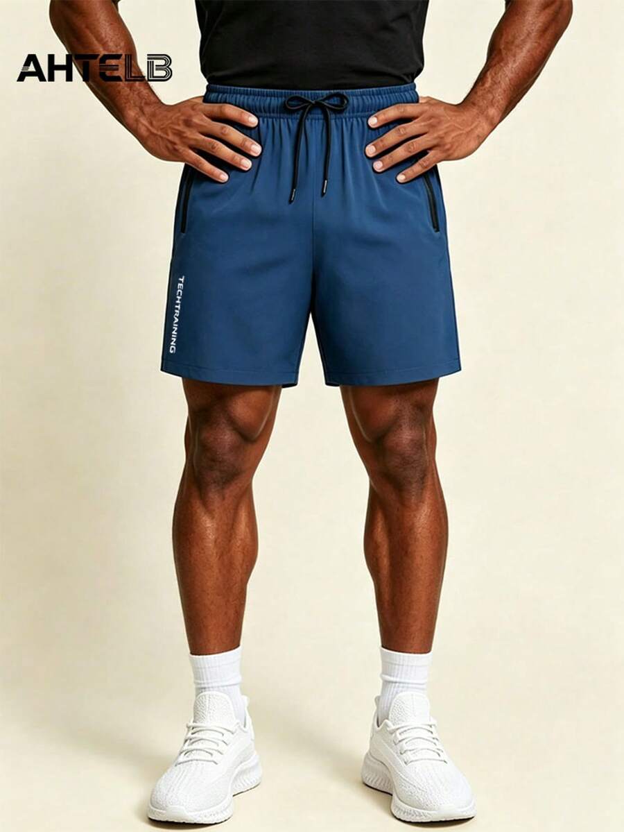 Pantalones cortos deportivos AHTELB para hombres de verano de seda de hielo, secado rápido y transpirables, pantalones cortos deportivos funcionales hasta la rodilla, adecuados para trotar, entrenamiento de gimnasio, actividades al aire libre, regalo para esposo, novio, amigo, cliente, padre, pantalones cortos deportivos, pantalones cortos para correr, ropa de gimnasio para hombres, pantalones cortos de verano para hombres, pantalones cortos de natación para hombres - lago azul - Ver 1