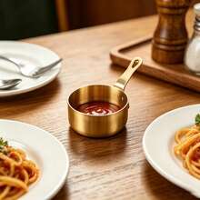 1pc Stainless Steel Sauce Cup, Non-Slip, Easy To Clean And Durable Western Dip Tool. Space-Saving Thickened Metal Kitchen Seasoning Small Bowl, Suitable For Ketchup, Salad Dressing And Various Dips. Prevents Countertop Mess (Exquisite Handle Design); Perfect Practical Gift For Home Cooking Enthusiasts. - Gold - View 9