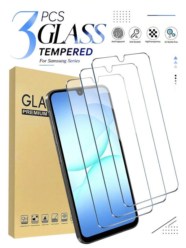 3 Packs Transparent Shatterproof Anti-Scratch 9H Hardness Tempered Glass Touch Sensitive Screen Protector Phone Accessory ForSamsung Galaxy A17 5G A16 5G A02 A03 A04 A05 A06 A07 A13 A14 A15 A21 A23 A24 A25 A26 A30 A31 A32 A33 A34 A35 A36 A51 A52 A53 A54 A55 A56 A57 Bubble Free Daily Protection