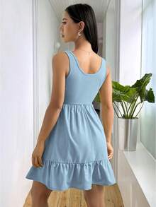 Vestido tipo chaleco de color sólido con diseño empalmado para mujer - Azul cielo - Ver 2