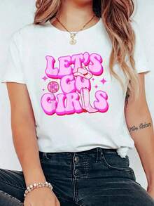 Go Girls Cowgirl Leopard Hat Boots Western Country Print T-Shirt, Casual Crew Neck Short Sleeve T-Shirt Comfortable Spring/Summer And Winter, Women's Clothing - 白色 - 查看 1