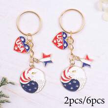 2pcs/6pcs Fashion Independence Day Keychain Set, Including Eagle, Red Blue White, Heart, Star Keychains. Suitable For Independence Day, July 4th, 250th Anniversary, Memorial Day, Retirement, Friendship Gifts, Birthday Gifts, Holiday Party Decorations, Etc. Give To Your Friends, Family, Colleagues, Lovers And Besties. - Multicolor - View 1