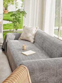 1pc Solid Color Chenille Tassel Sofa Cover, Pet-Friendly Stain-Resistant Durable, Machine Washable Easy To Clean, Holiday Decor Sofa Protection, Suitable For 1/2/3/4 Seat Sofa - Dark Grey - View 5