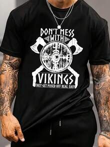 Camiseta de Manga Corta para Hombre con Estampado, Forro Interior, Talla Grande, Verano - Negro - Ver 2