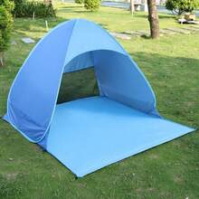 1pc Foldable Beach Camping Tent - Spacious Outdoor Sunshade Tent With Storage Bag, Suitable For Family And Friends, Blue Triangular Design, Polyester Material, Perfect For Beach, Camping, Hiking, Camping Essential - A - View 13