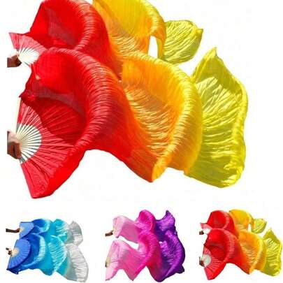 150cm Women's Belly Dance Gradient Color Dancer Practice Long Faux Silk Fan Dance Prop 1pc Suitable For Party Performance