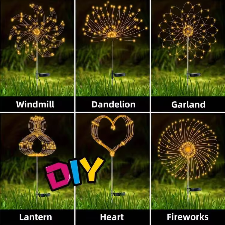 6/4/1packs Solar-Powered Firework Lights With 8 Modes - Flexible, High-Brightness LEDs For Garden & Pathway Decor, Weatherproof Outdoor Lighting - Ground-mounted Fireworks Lights - View 5
