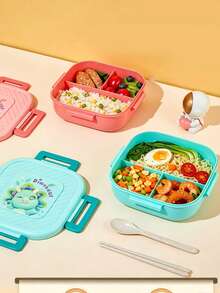 Creative Lunch Box Set, Square Bento Box With Utensils, Large Capacity Divided Food Container, Heat Resistant Microwaveable Cartoon Lunch Box, Suitable For Office Workers And Students - Multicolor - View 7