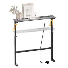 Slim Console Table, 75cm Height Adjustable Behind Sofa Table With Charging Station For Hallway, Entryway, Living Room, Grey - 查看 11