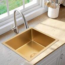 GDAE10 Küchenspüle Spüle 50 x 45 cm Edelstahl Gold Spülbecken mit Abflussfilter,1 Becken für Arbeitsplatten und eingebettete Installation,für offene Küchen, Bars, Mittelinseln, Balkone a nice gift for friend - default@JZSKZO-001500*1 - Übersicht 1
