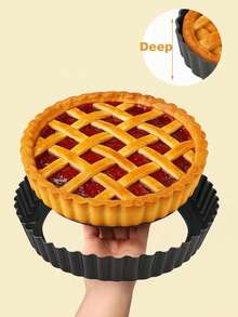 Tart Pan, 2.2 Inch Deep Removable Bottom Quiche Pan, Non-Stick Carbon Steel Pie Pan, Suitable For Tarts, Cakes, Mousse And Quiche - Black - View 2