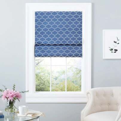 Exclusive Home Montague Trellis Total Blackout Roman Shade, 27"X64", Indigo