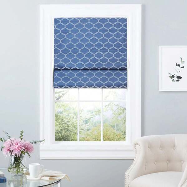 Exclusive Home Montague Trellis Total Blackout Roman Shade, 27"X64", Indigo