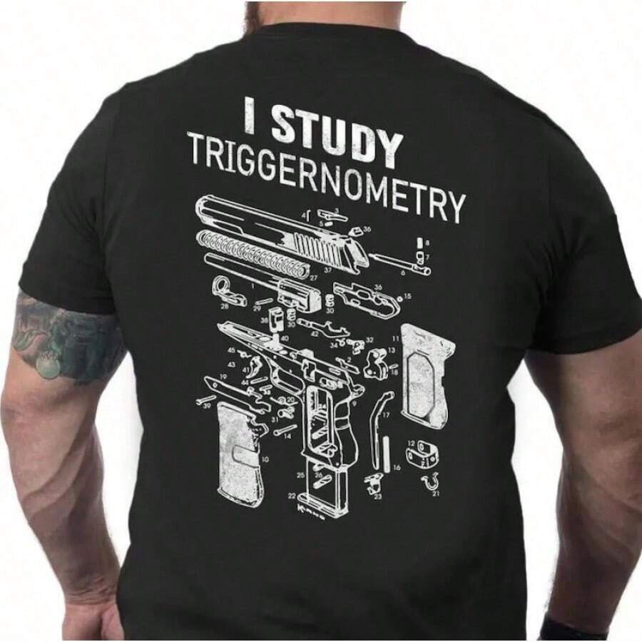 Fun Vintage T-Shirt Themed Around Triggernometry, Gun Rights, The 2nd Amendment, And Summer Tops - 黑色 - 查看 1