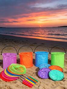 Summer Beach Fishing Set - Portable Foldable Fishing Bucket With Telescopic Net Bag, Multi-Functional Foldable Bucket, Beach Net, Extendable Net, Colorful Mini Fishing Net (Pool Cleaning Tool), Portable Foldable Outdoor Fishing Bucket, Durable And Portable, Suitable For Beach, Camping, Picnic, Fishing, Painting, Outdoor Beach And Garden Essentials, Easy To Carry And Store, Net Can Catch Butterflies, 5/4/3/1 Pieces - Multiple Styles - View 10