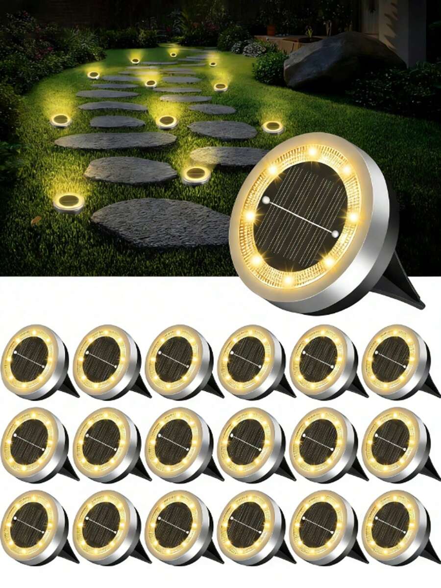 8/4件組 8LED 超亮迷你太陽能地燈，戶外 IP44 防水太陽能地燈，適用於花園、後院、樓梯、游泳池、人行道、車道、道路、花床，安裝簡易