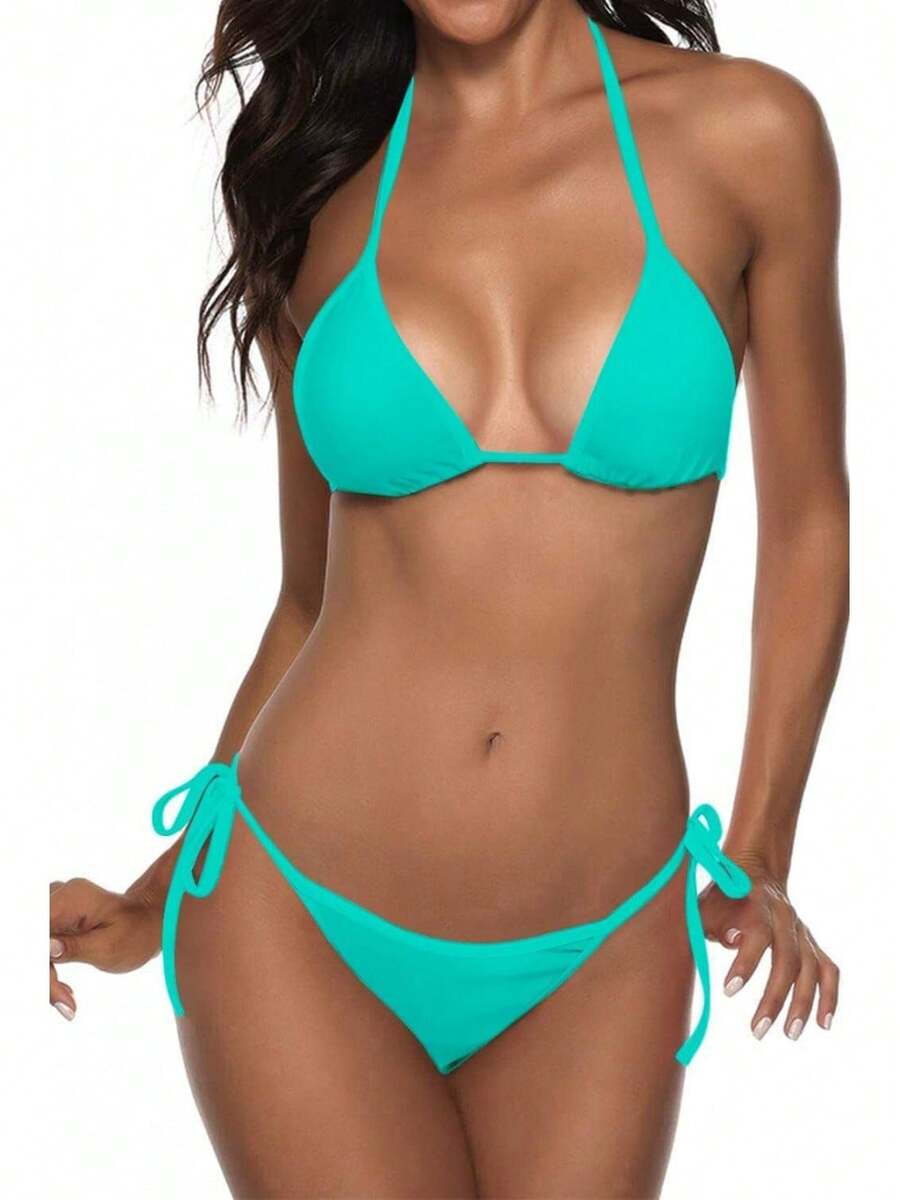 Women Two Piece Swimsuit Sexy Swimwear Halter String Triangle Bikini Sets - 萊克格林 - 查看 1