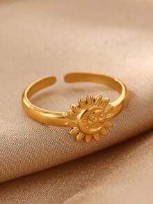 1件裝復古太陽月亮女款開口戒指 金色不鏽鋼 婚禮派對美學飾品禮物 - 彩色 - 查看 1