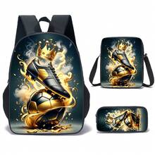 3 PiecesFootball Pattern Casual Backpack Set, 15 Inch, Lightweight Outdoor Casual Backpack, Includes School Bag, Crossbody Bag And Pencil Case - 足球背包 - 查看 13