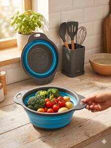 2pcs/1pc Large/Small Foldable Colander Basket, Vegetable Basket, Small, Foldable Storage, Space-Saving, Mini Household Tool, Quick Deployment. Suitable For Washing Vegetables, Fruits, Food, Kitchen Utensils. - Multicolor - View 3