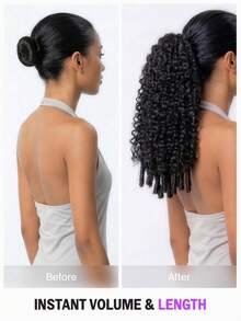MEGALOOK Ekstensi Rambut Ekor Kuda Keriting 100% Rambut Manusia, Wig Setengah Tanpa Lem, Pemasangan Tanpa Lem, Wig Setengah dengan Tali Serut yang Dapat Diatur, Panjang 14-22 Inci, Tidak Rontok, Mudah Dipakai, Ramah untuk Pemula, Cocok untuk Wanita - SNatural - View 8